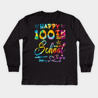 Tie Dye Happy 100th Day Of School Teacher Student 100 Days Kids Long Sleeve T-Shirt
